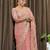 Pink tissue satin embroidered saree with unstitched blouse piece.