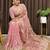 Pink tissue satin embroidered saree with unstitched blouse piece.