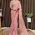 Pink tissue satin embroidered saree with unstitched blouse piece.