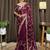 Wine tissue satin embroidered saree with unstitched blouse piece.