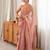 Peach tissue satin embroidered saree with unstitched blouse piece.
