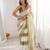 Olive tissue satin striped saree with unstitched blouse piece.