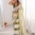 Olive tissue satin striped saree with unstitched blouse piece.