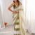 Olive tissue satin striped saree with unstitched blouse piece.