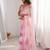 Pink tissue satin striped saree with unstitched blouse piece.