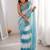 Sky blue tissue satin striped saree with unstitched blouse piece.