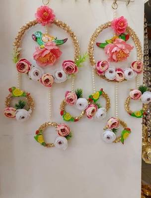 decorative peony chudi with parrot latkan hanging perfect for home decor  hanging for main door decor  (pack of 2) 1