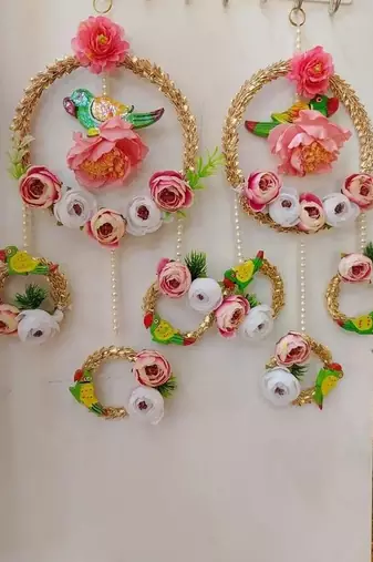decorative peony chudi with parrot latkan hanging perfect for home decor  hanging for main door decor  (pack of 2)