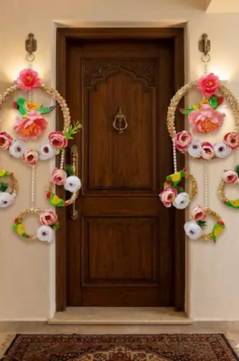 decorative peony chudi with parrot latkan hanging perfect for home decor  hanging for main door decor  (pack of 2)