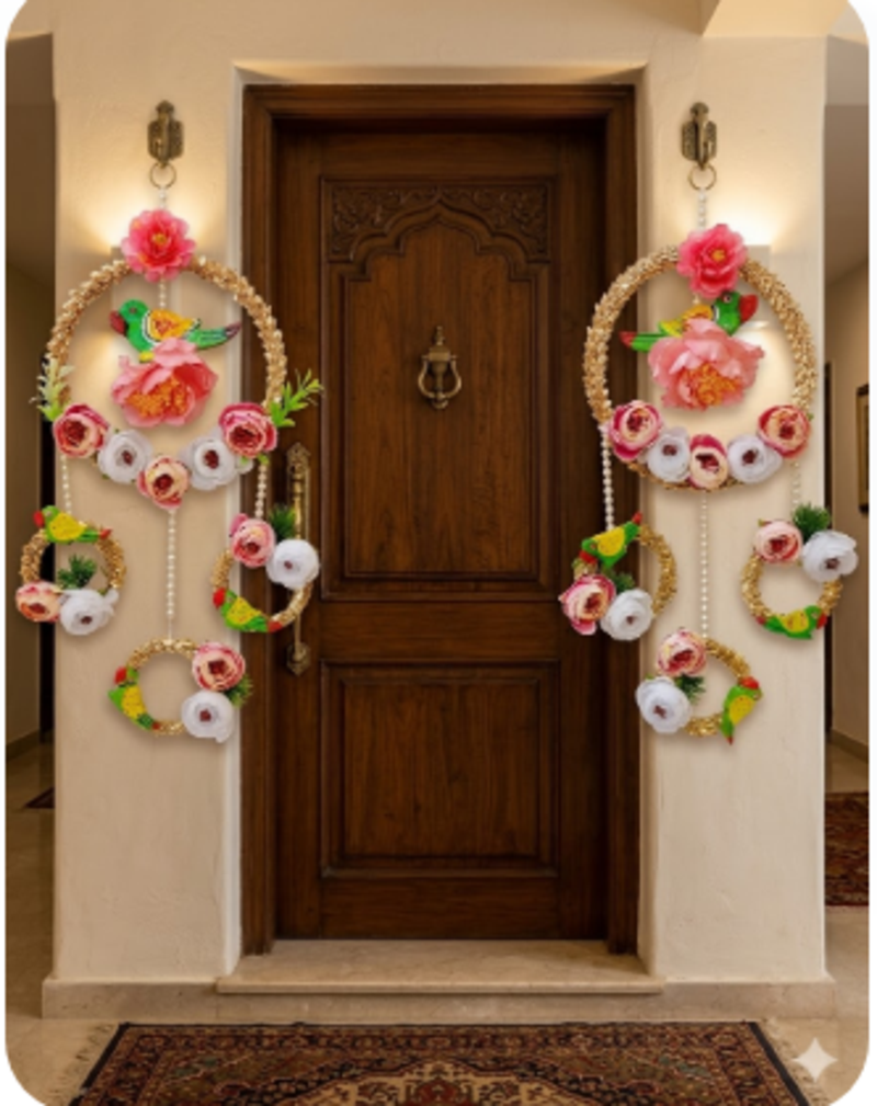 decorative peony chudi with parrot latkan hanging perfect for home decor  hanging for main door decor  (pack of 2)