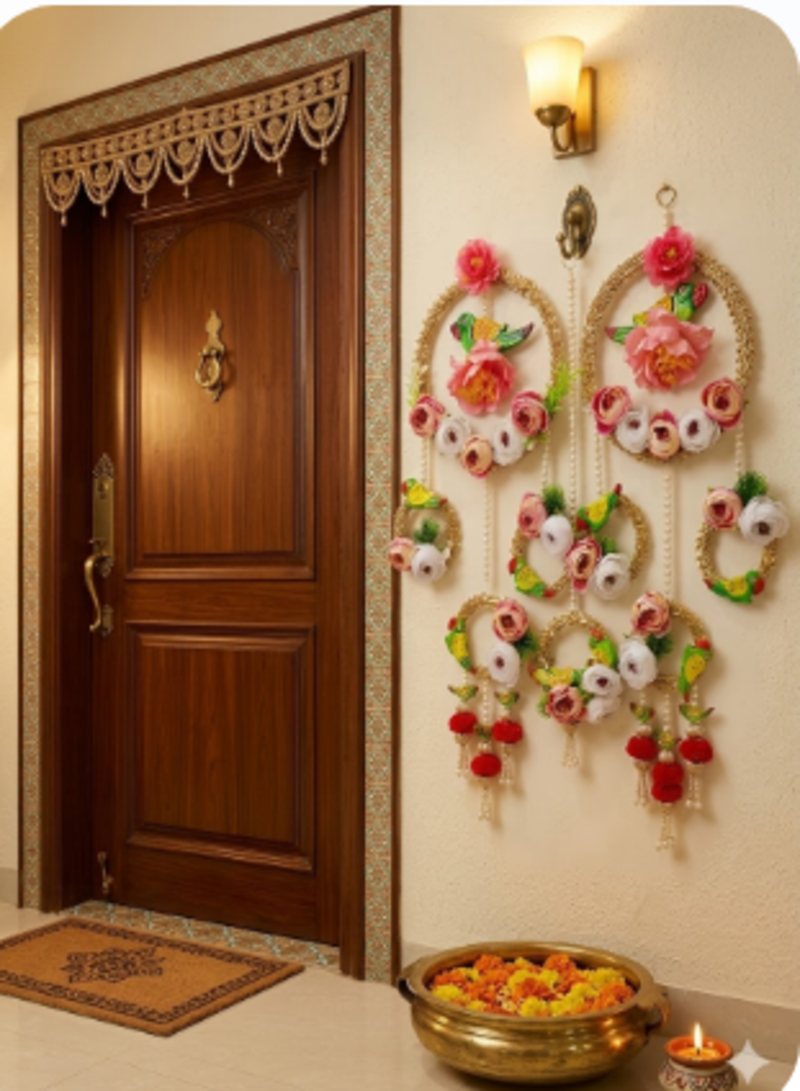 decorative peony chudi with parrot latkan hanging perfect for home decor  hanging for main door decor  (pack of 2)