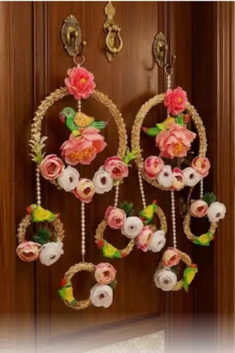 decorative peony chudi with parrot latkan hanging perfect for home decor  hanging for main door decor  (pack of 2)