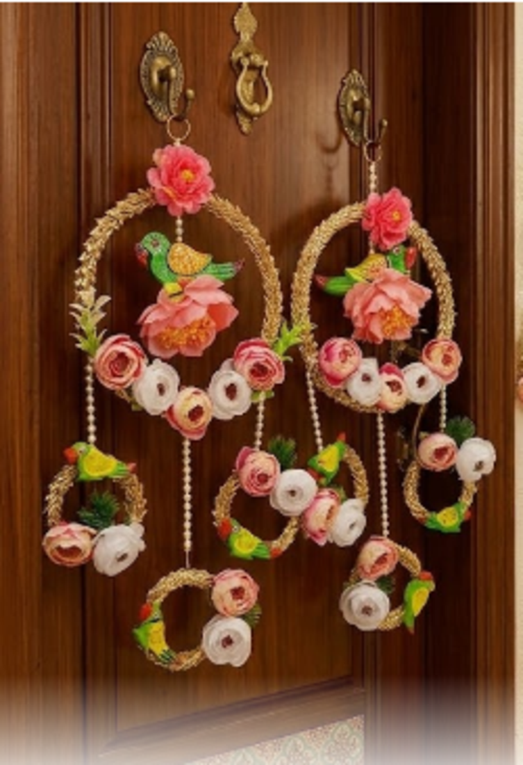 decorative peony chudi with parrot latkan hanging perfect for home decor  hanging for main door decor  (pack of 2)