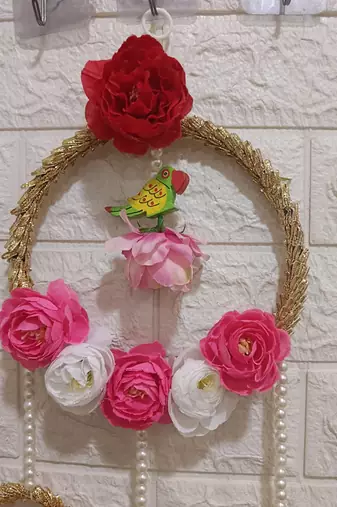 decorative peony chudi with parrot latkan hanging perfect for home decor  hanging for main door decor  (pack of 2)
