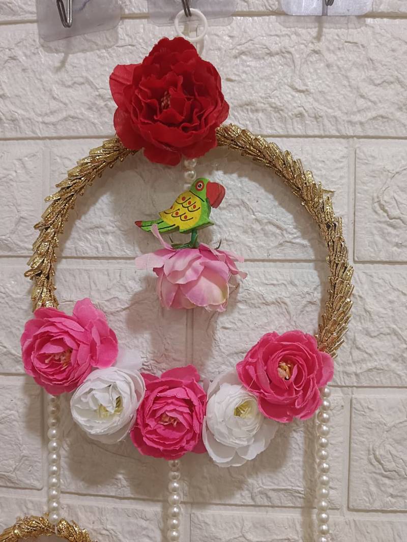decorative peony chudi with parrot latkan hanging perfect for home decor  hanging for main door decor  (pack of 2)