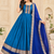 turquoise blue color rich zari border silk blend anarkali gown set