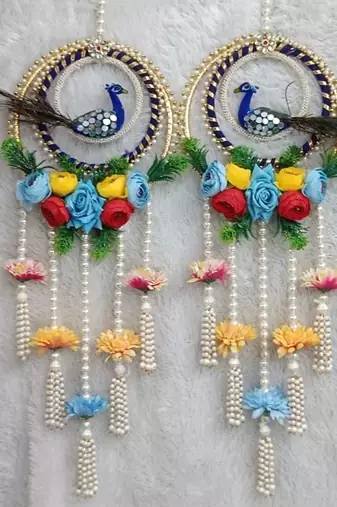 decorative peacock bangle with flower moti latkan hanging  handmade toran door hanging decor (pack of 2)