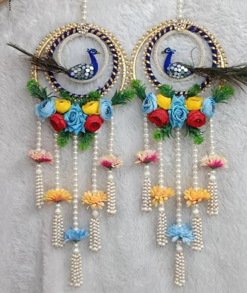 decorative peacock bangle with flower moti latkan hanging  handmade toran door hanging decor (pack of 2)