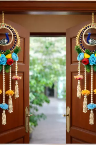 decorative peacock bangle with flower moti latkan hanging  handmade toran door hanging decor (pack of 2)