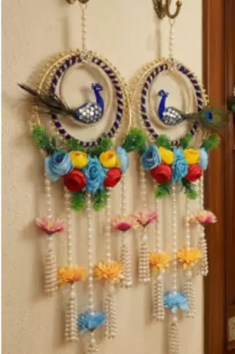 decorative peacock bangle with flower moti latkan hanging  handmade toran door hanging decor (pack of 2)