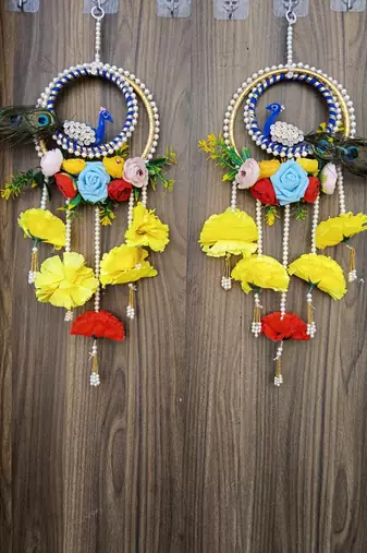 decorative peacock bangle with flower moti latkan hanging  handmade toran door hanging decor (pack of 2)