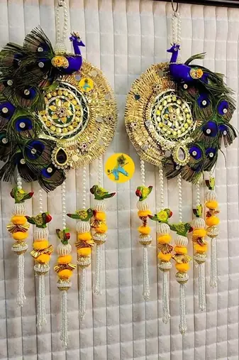  decorative peacock parrot pom pom latkan hanging  handmade toran door hanging (pack of 2)