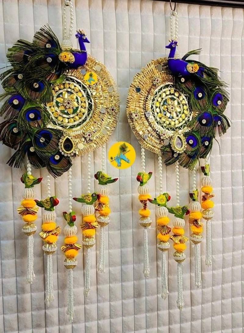  decorative peacock parrot pom pom latkan hanging  handmade toran door hanging (pack of 2)