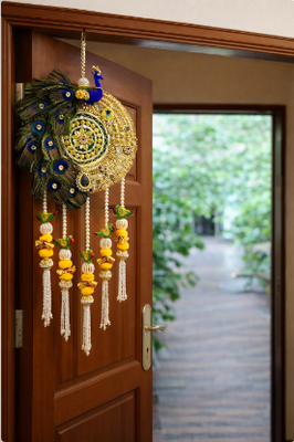  decorative peacock parrot pom pom latkan hanging  handmade toran door hanging (pack of 2) 4
