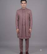Pink jacquard open indowestern suit for men