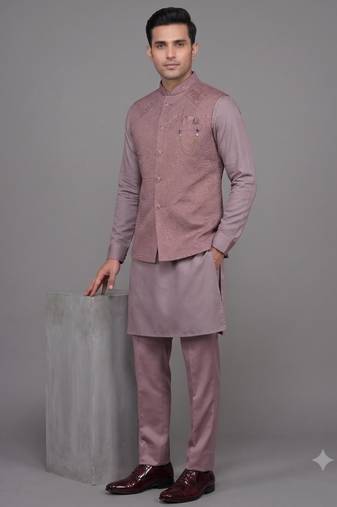 Pink premium jacquard nehru jacket for men