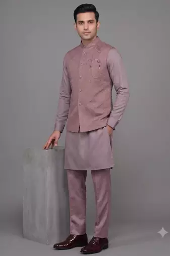 Pink premium jacquard nehru jacket for men