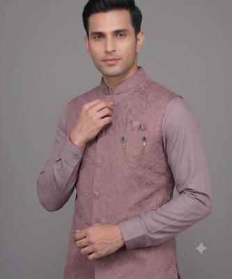 Pink premium jacquard nehru jacket for men 2