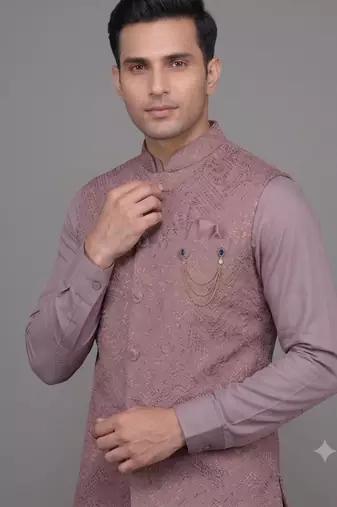 Pink premium jacquard nehru jacket for men