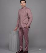 Pink jacquard bandhgala suit for men