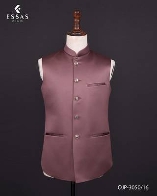 Pink jacquard bandhgala suit for men 4