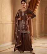 Ethnic Motifs Embroidered Sequinned Scalloped Kurti with Palazzo & Dupatta