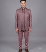 Pink jacquard open jodhpuri suit for men