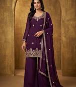 Ethnic Motifs Embroidered Sequined Scalloped Kurti with Palazzo & Dupatta