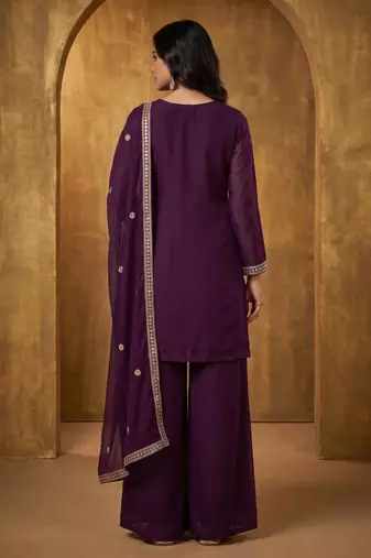 Ethnic Motifs Embroidered Sequined Scalloped Kurti with Palazzo & Dupatta