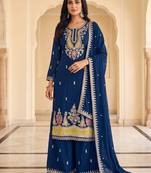 Royal Blue Pakistani Salwar Suit with Palazzo & Dupatta