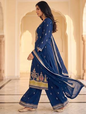 Royal Blue Pakistani Salwar Suit with Palazzo & Dupatta 2