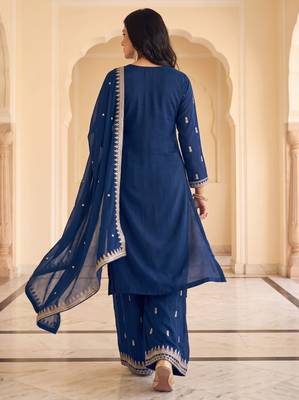Royal Blue Pakistani Salwar Suit with Palazzo & Dupatta 3