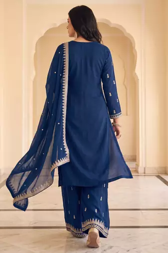 Royal Blue Pakistani Salwar Suit with Palazzo & Dupatta