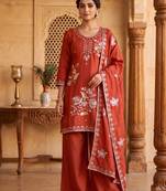 Ethnic Motifs Embroidered Sequined Scalloped Kurti with Palazzo & Dupatta