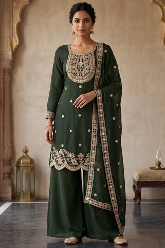 Green Embroidered Chanderi Silk Kurta Set with Dupatta
