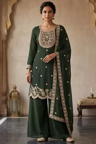 Green Embroidered Chanderi Silk Kurta Set with Dupatta