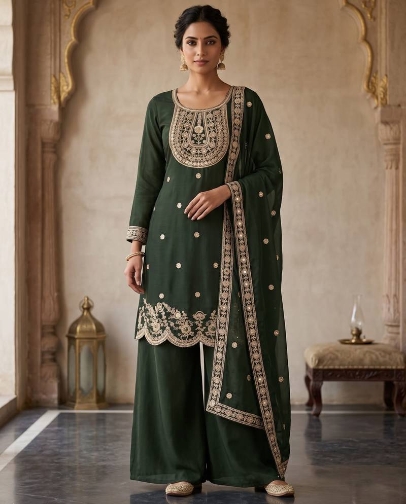 Green Embroidered Chanderi Silk Kurta Set with Dupatta