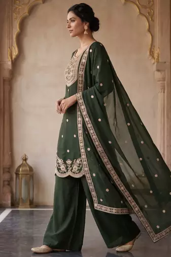 Green Embroidered Chanderi Silk Kurta Set with Dupatta