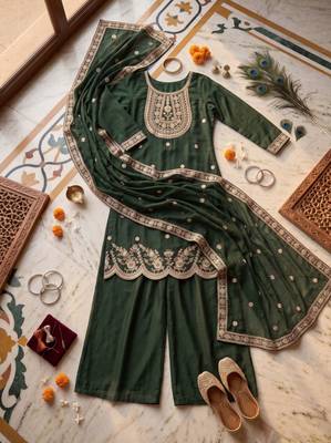 Green Embroidered Chanderi Silk Kurta Set with Dupatta 4