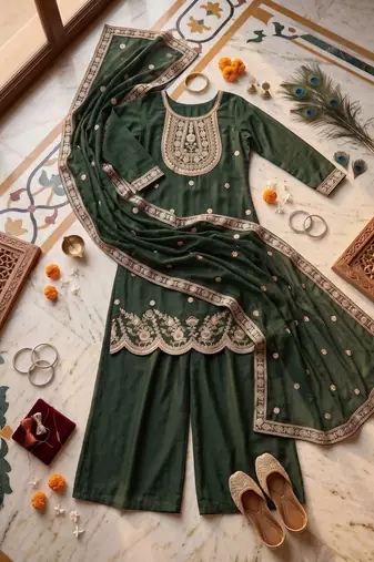 Green Embroidered Chanderi Silk Kurta Set with Dupatta
